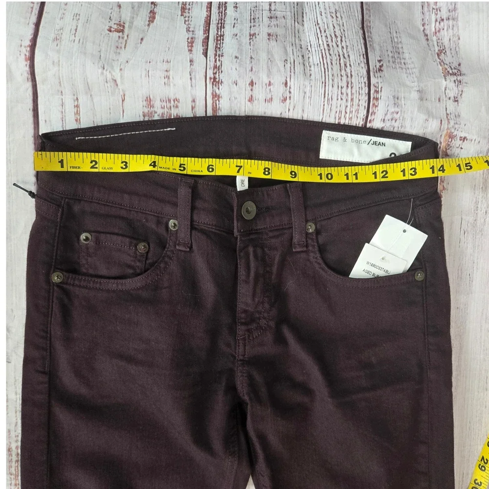 Rag & Bone Womens Jeans Dre Aged Burgundy Sz 24 Mid Rise Stretch Minimalist NWT